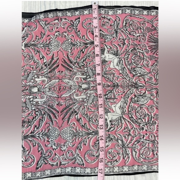 VINTAGE BABE CREATION Woman's Neck Scarf Head Wrap Pink Black cherubs angels - Picture 10 of 11